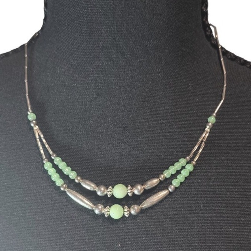 Vintage Green Silver Tone Adventurine Choker Necklace Southwestern Boho Indie